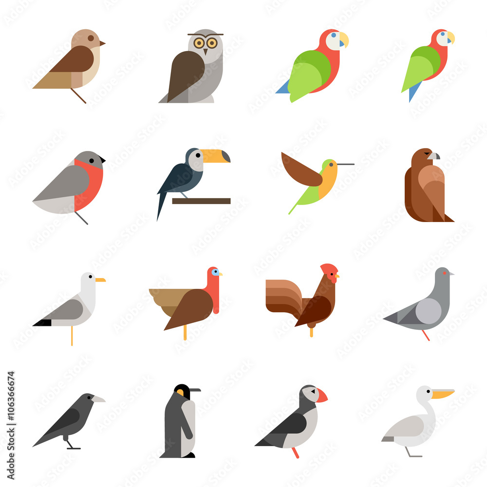 Fototapeta premium Flat design vector birds icon set