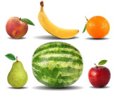 Fruit drawn in the polygonal style. 6 pieces