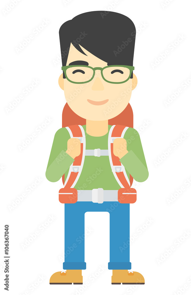 Cheerful man with backpack .