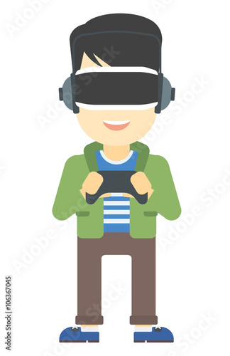 Man wearing virtual reality headset.