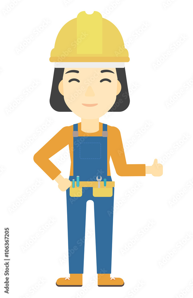Builder showing thumbs up. Builder showing thumbs up.
