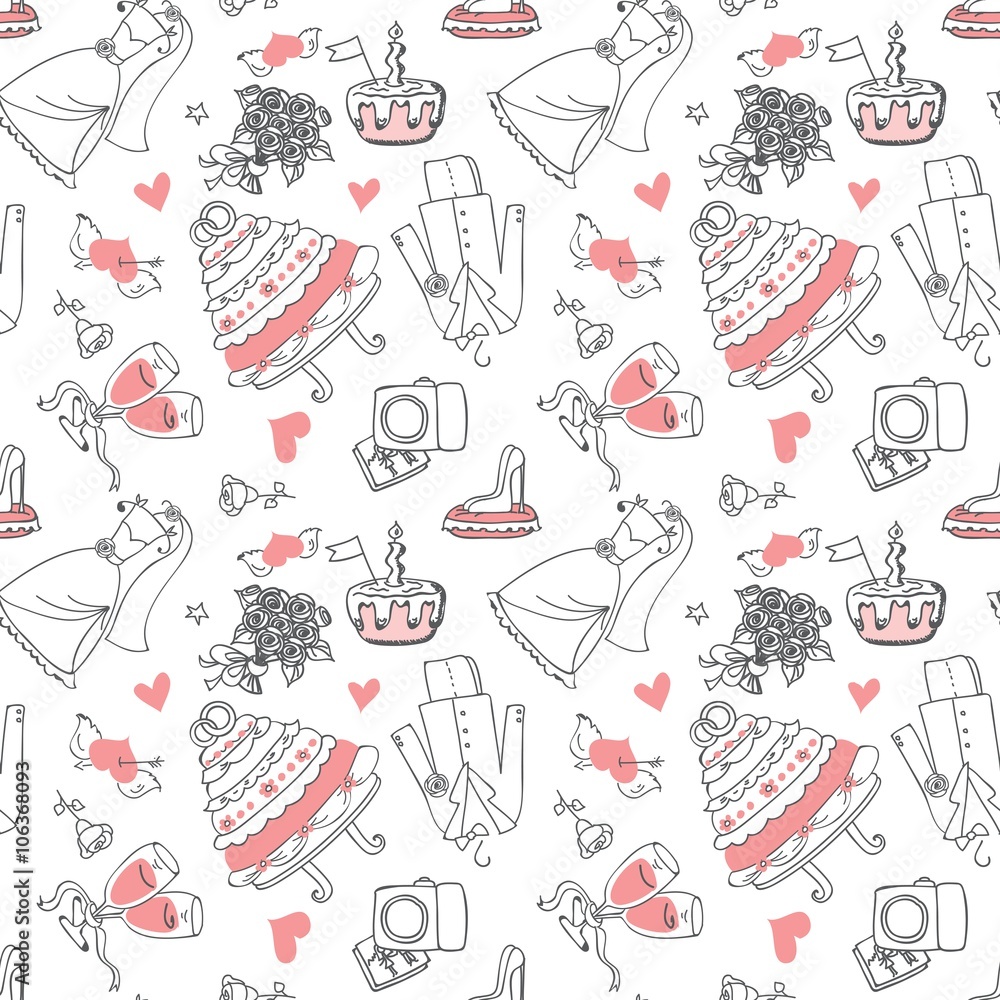 Wedding Doodle line seamless pattern for design wedding greeting card ...