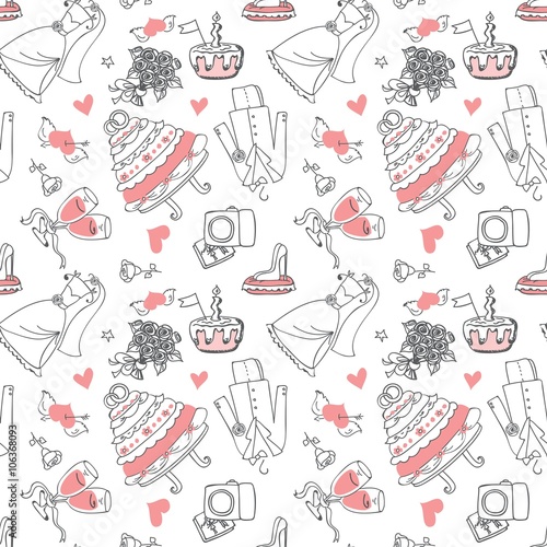 Wedding Doodle line seamless pattern for design wedding greeting card, wallpaper and other