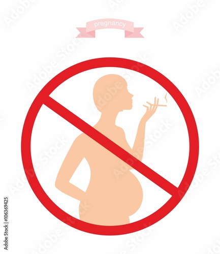 vector illustration - a sign forbidding smoking to pregnant women. silhouette of a pregnant woman with a cigarette.