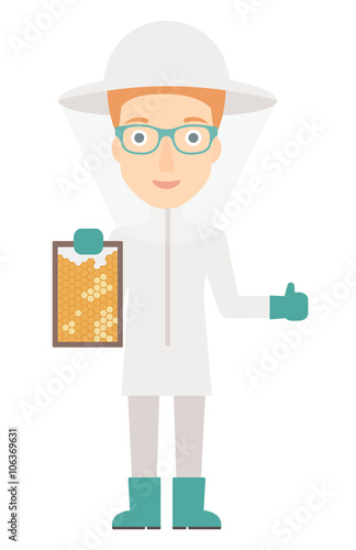 Bee-keeper at apiary.