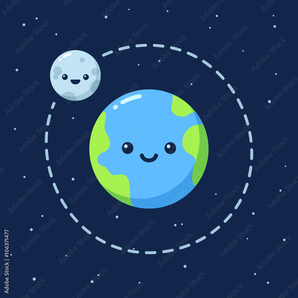 Cute cartoon Earth with Moon Cute cartoon Earth with Moon