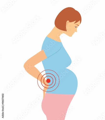 Pregnant woman with back pain. symptoms of pregnancy
