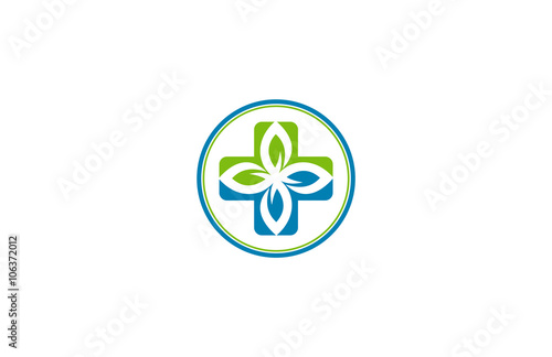 circle cross leaf medical logo.