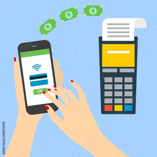 vector illustration of modern smartphone with processing of mobile payments from credit card on the screen.