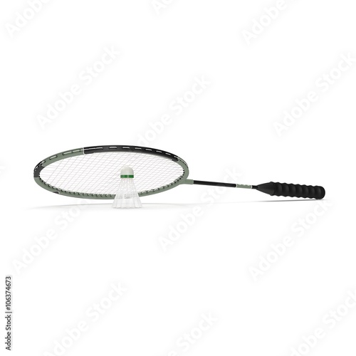 Badminton racket and shuttlecock isolated on white