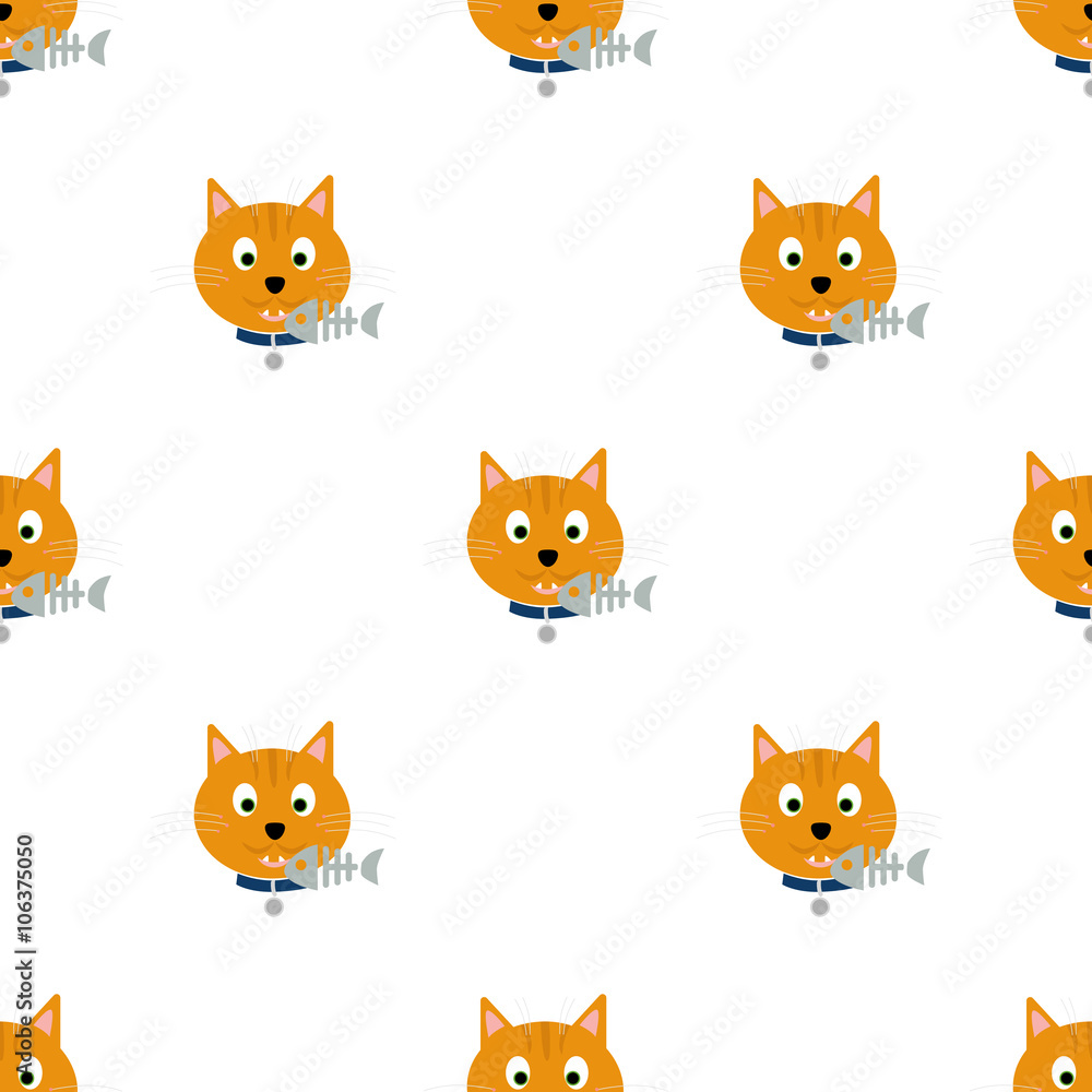 Obraz premium Color illustration of cat and fish skeleton icon