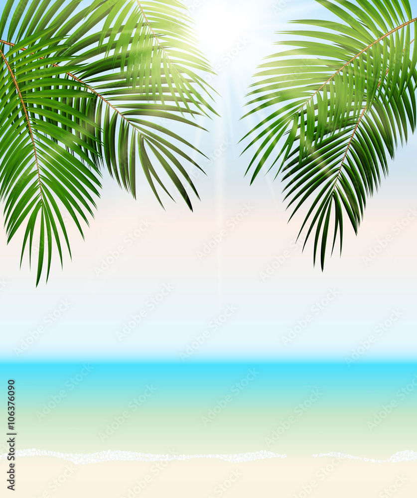 Fototapeta premium Summer Time Palm Leaf Vector Background Illustration