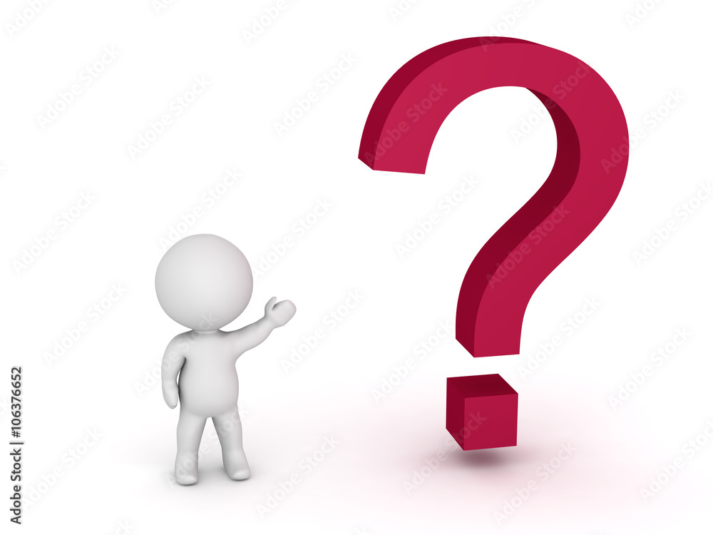 3D Character Showing Large Question Symbol 3D Character Showing Large Question Symbol