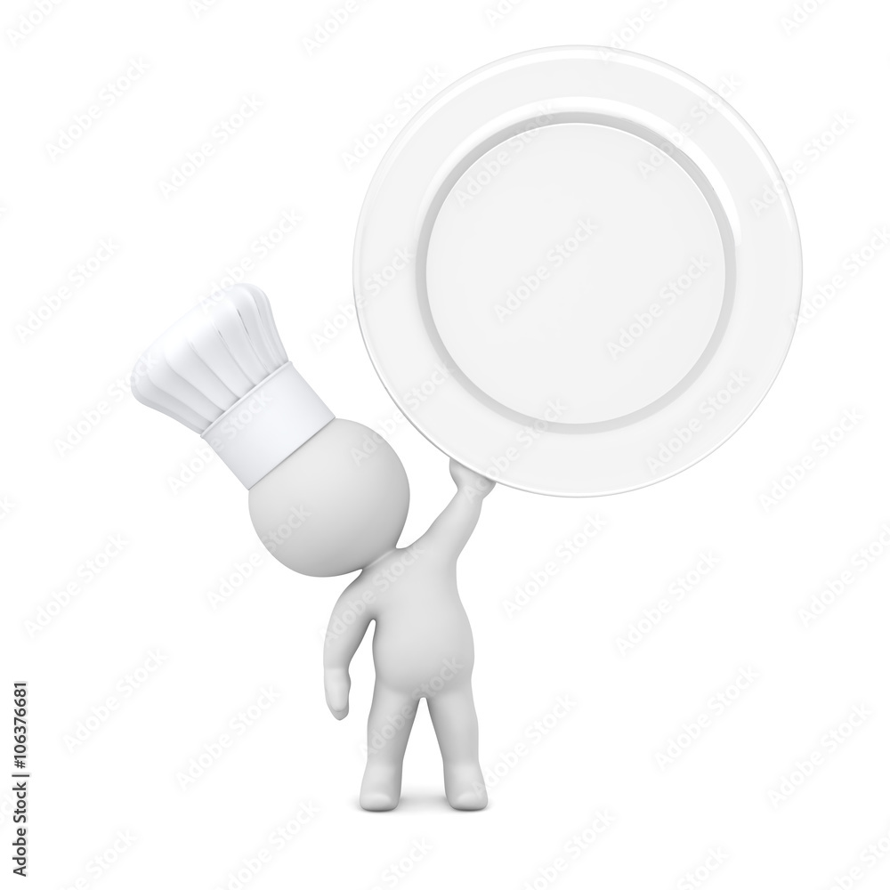 3D Character with Chef Hat Holding Up Large Plate 3D Character with Chef Hat Holding Up Large Plate