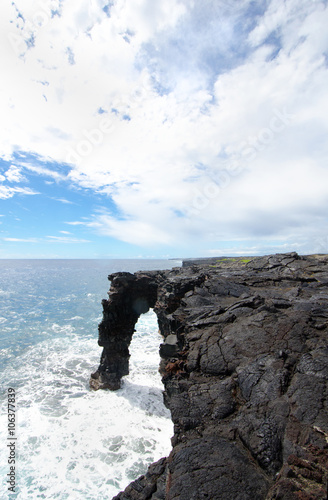 Hawaii Volcanoes National Park Lava Arch Formation, Big Island sea coast