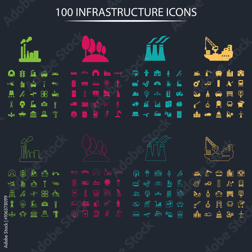 Set of one hundred industry and infrastructure icons