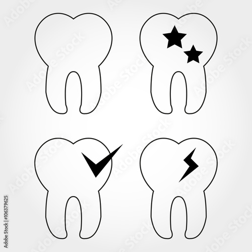 Set teeth on a gray background, the new tooth