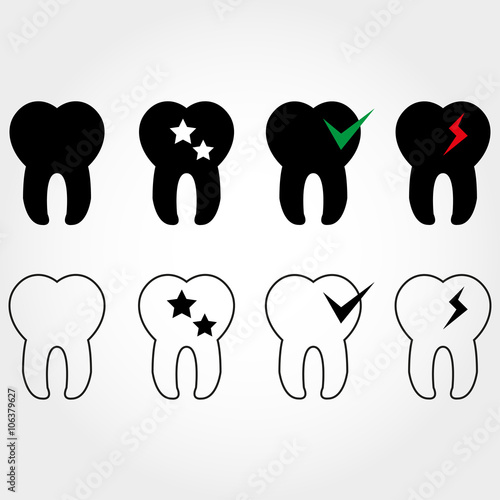 Set teeth on a gray background, the new tooth