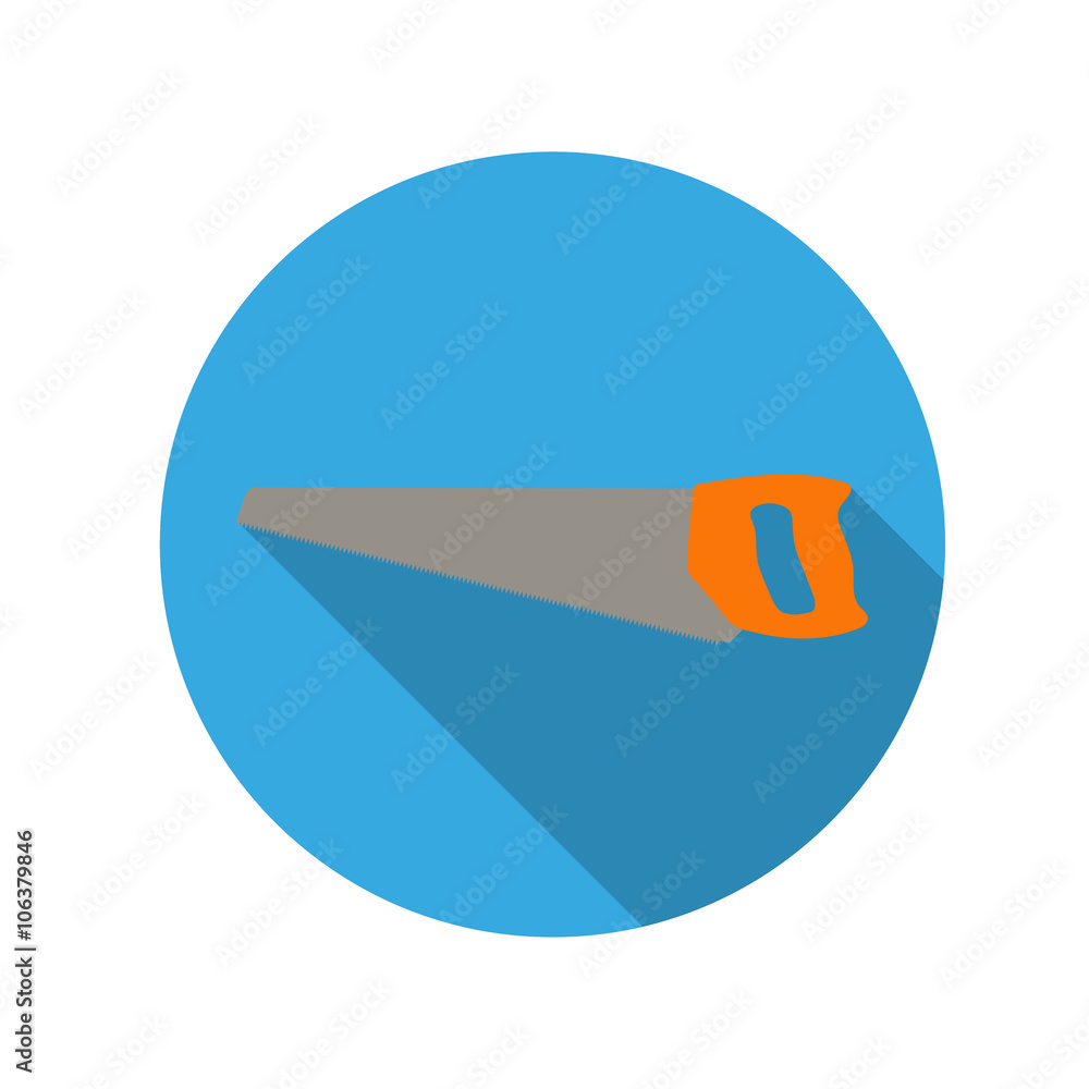 Icon wood saw a blue circle with a shadow Icon wood saw a blue circle with a shadow