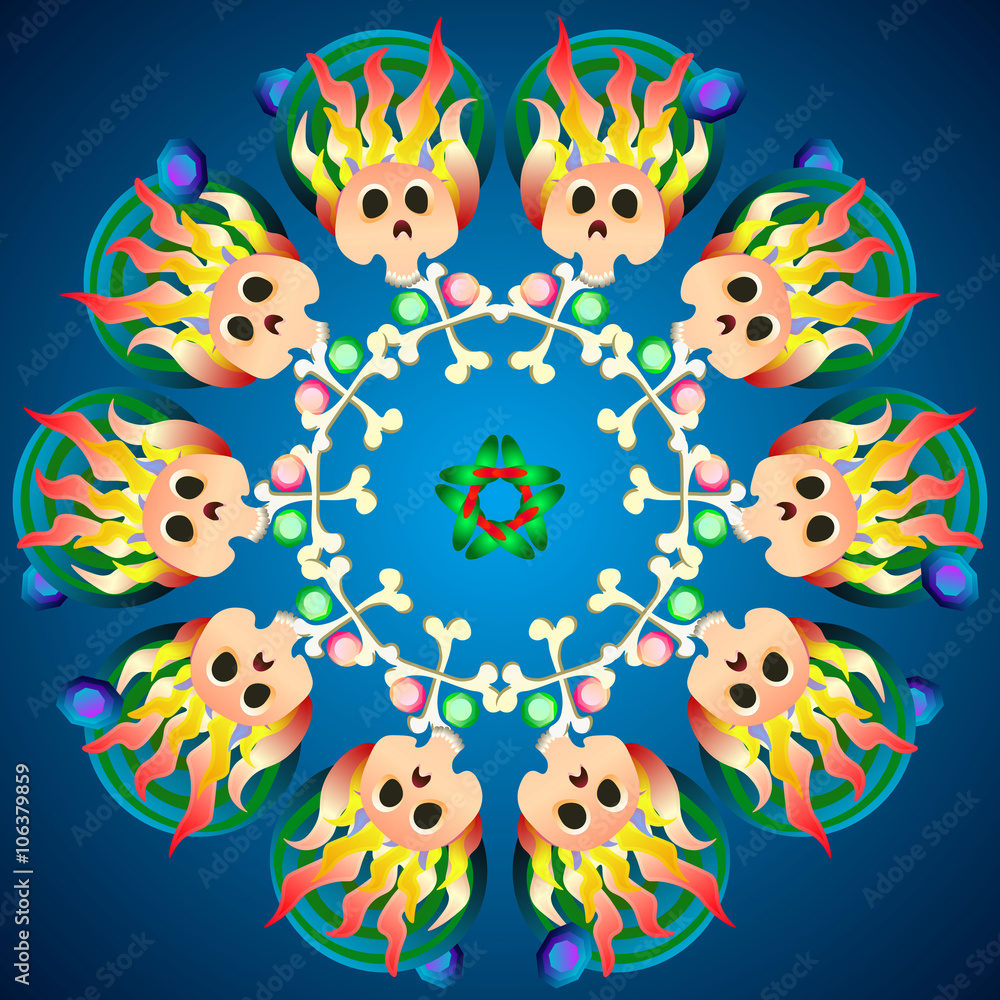 Fototapeta premium Skulls with bones and diamonds Cartoon Abstract