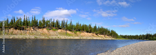 Panorama of the wild river.