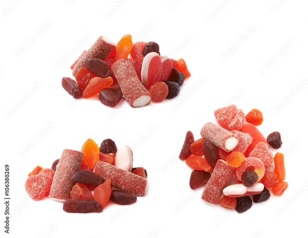 Pile of red candies isolated