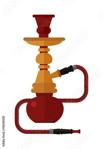 Colorful modern smoke hookah flat vector illustration isolated on white background. 