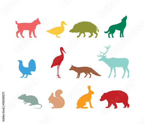 Wild animal silhouette and wild animal symbols