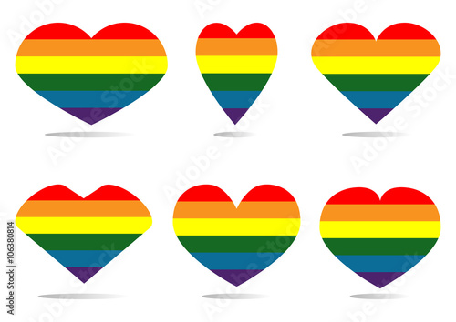 Set the hearts of LGBT flag with shadow. Six elements. Free Download Set the hearts of LGBT flag with shadow. Six elements. - GFXLoad