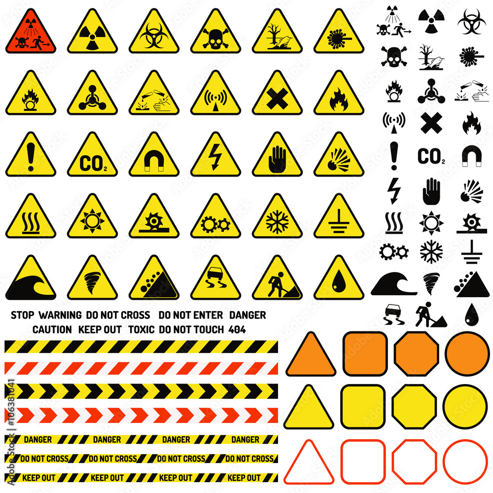 Hazard warning attention sign with exclamation mark symbol information ...