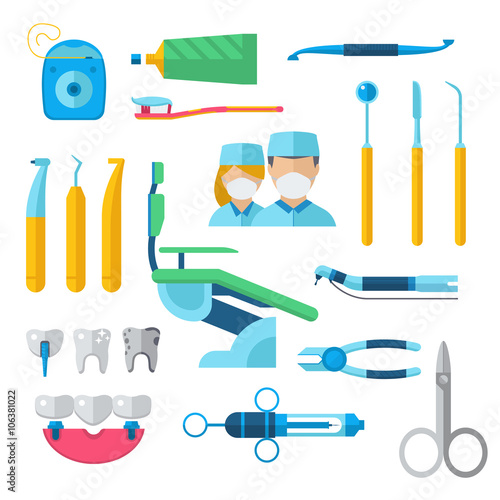 Flat dental instruments set dentist tools concept vector illustration.