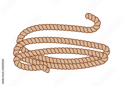 Hemp three strand rope coiled in a circular pattern vector illustration. 