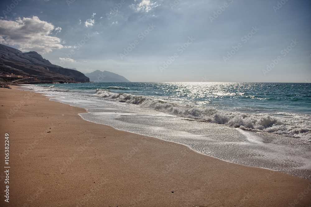 Pristine beach near Bukha, in Musandam peninsula, Oman