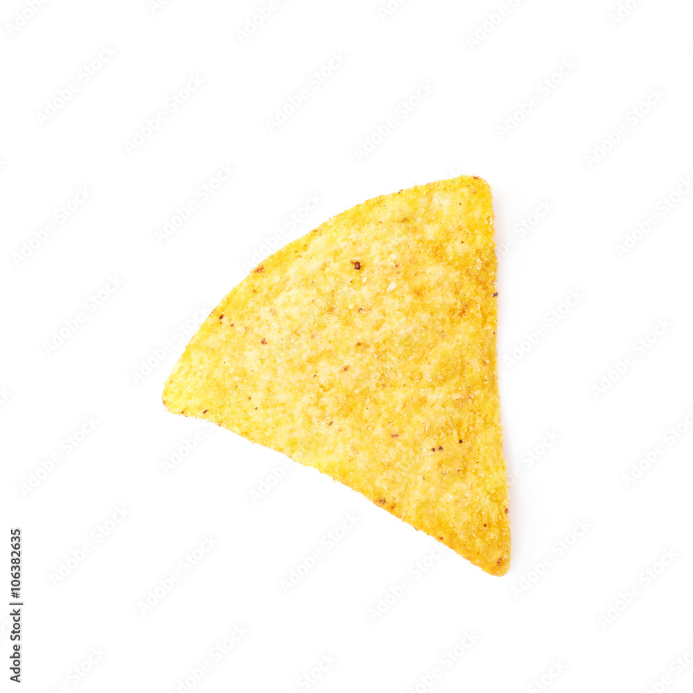 Fototapeta premium Single corn tortilla chip isolated