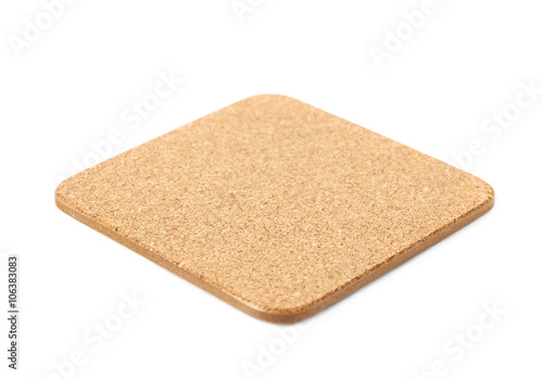 Square cork textured coaster isolated