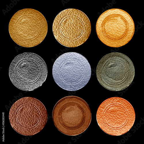 vector set of old blank templates for ancient coins of gold silv