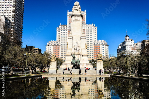 Spain bulding and Don Quixote statue