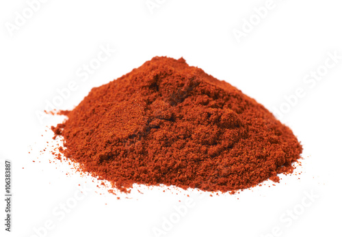 Pile of red paprika powder isolated