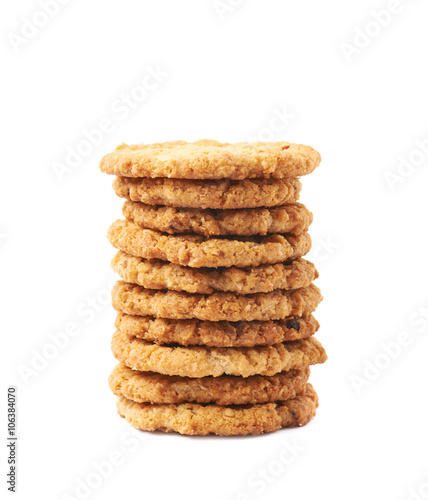 Pile stack of oatmeal cookies isolated