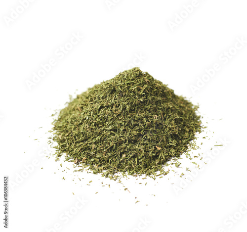 Pile of dried dill seasoning isolated