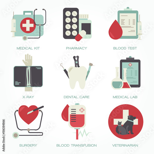 Hospital and medical flat icon set
