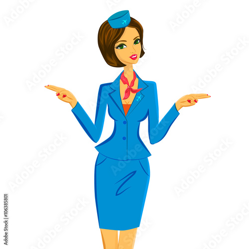 Flight Attendant Showing Emergency Exits on Plane