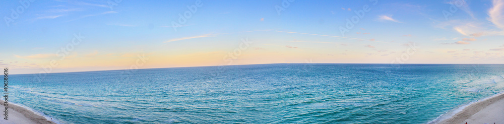 Panoramic view at sunset of the Atlantic Ocean at miami beach