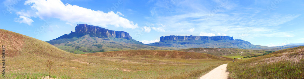 Track To Mount Roraima -The tepuys at the front. Venezuela, South America Track To Mount Roraima -The tepuys at the front. Venezuela, South America