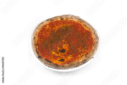 Close up of a delicious italian pizza isolated on white background