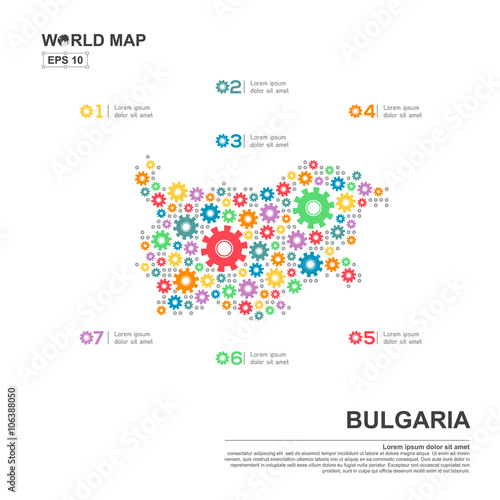 Map Of Bulgaria Infographic design template with gear chain
