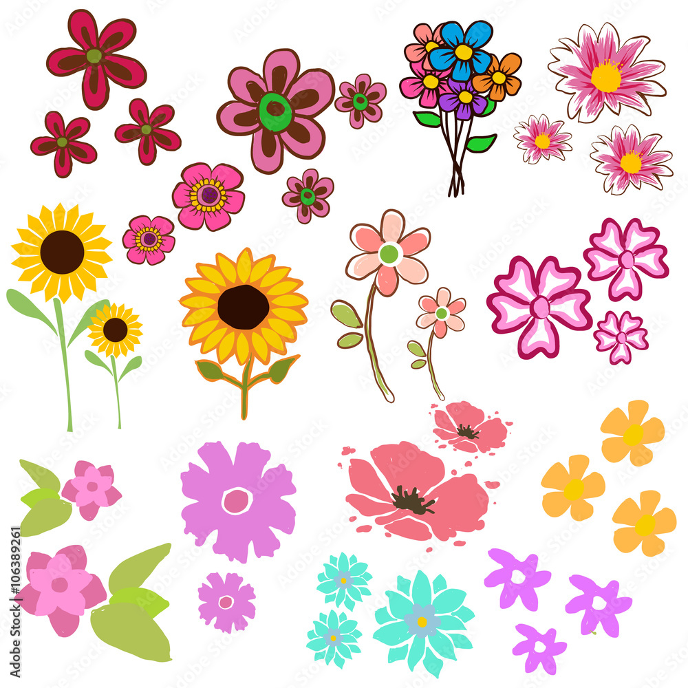 Watercolor flowers collection for different design .