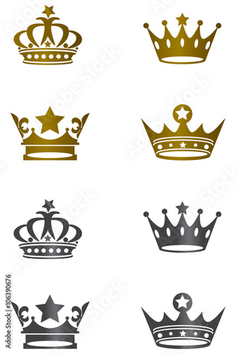 Golden & black white isolated crown icons
