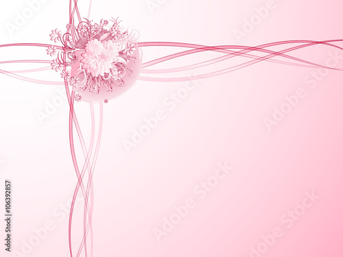 Curly pattern of flowers and petals on a red background