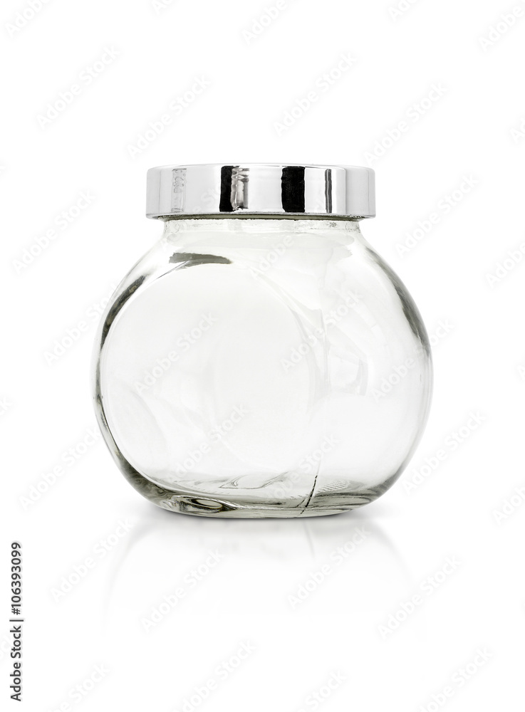 Clear glass bottle with silver cap isolated on white background Clear glass bottle with silver cap isolated on white background